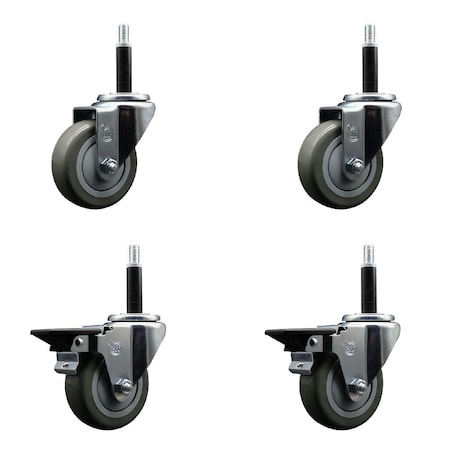 Service Caster 3.5'' Gray Poly Wheel Swivel 3/4'' Expanding Stem Caster Set 2 Brakes, 4PK SCC-EX20S3514-PPUB-2-PLB-2-34